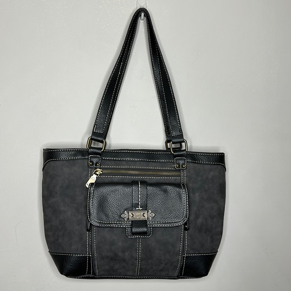 boc Handbags - B.o.c tote bag gray distressed look black vegan leather shoulder purse hand bag